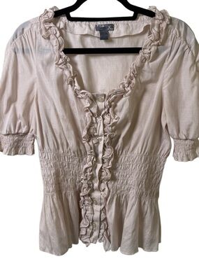 Poetry Ruffled Button-Front Cream Blouse